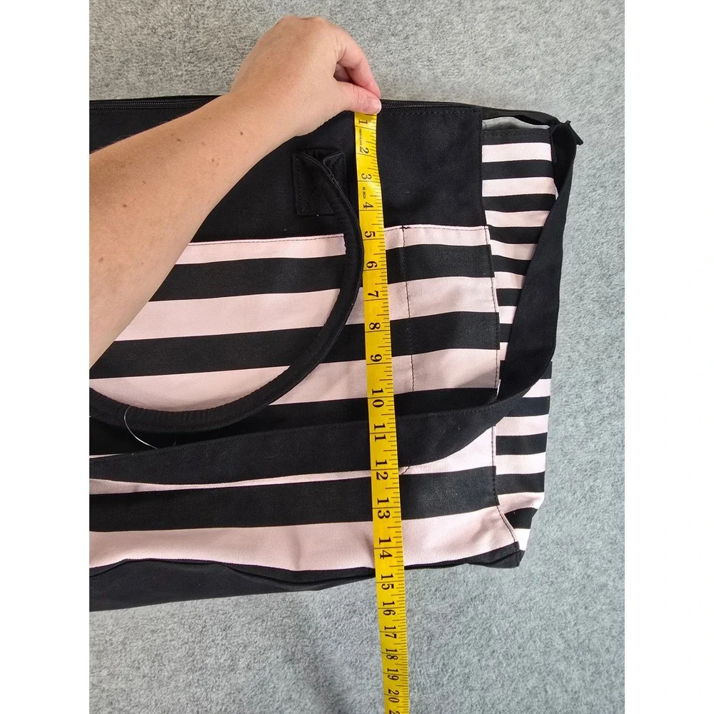 Victoria Secret Tote Bag Womens Pink Black Striped Weekender Large NWOT